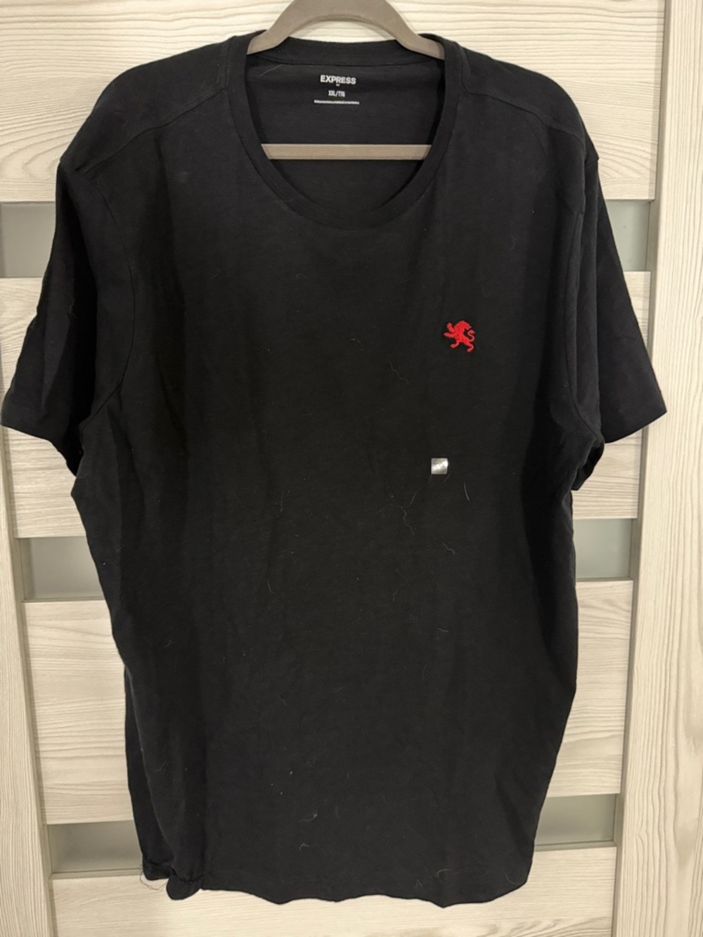 Express Black Short Sleeve Crew Neck T-Shirt with Red Lion Emblem